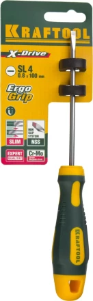 Отвертка KRAFTOOL, Cr-Mo-V сталь, двухкомпонентная противоскользящая рукоятка, SL, 4,0x90мм 250071-4.0-090 купить в Нижневартовске