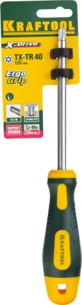 Отвертка KRAFTOOL, Cr-Mo-V сталь, двухкомпонентная противоскользящая рукоятка, TORX Hole, №40x125мм 250077-40-125 купить в Нижневартовске