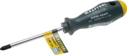 Отвертка KRAFTOOL, Cr-Mo-V закалённый стержень, двухкомпонентная противоскользящ рукоятка, PH 2x100мм 25008-2-100 купить в Нижневартовске