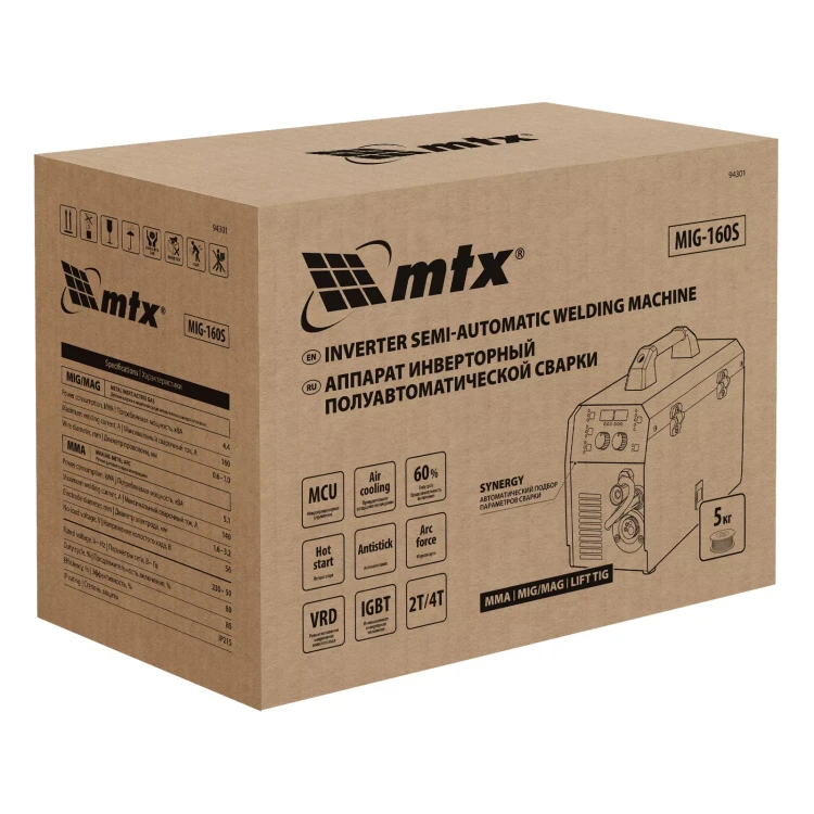Аппарат инвертор. полуавтомат. cварки MTX MIG-160S 94301, 160A, ПВ 60%, катушка 5 кг купить в Нижневартовске