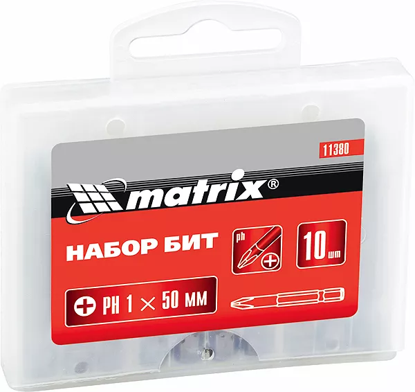 Набор бит Pz2 x 50 мм, сталь 45Х, 10 шт., в пласт. боксе  MATRIX 11388 купить в Нижневартовске