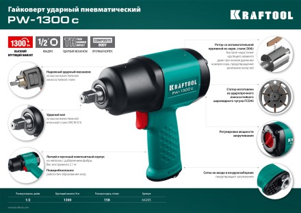 Ударный пневмогайковерт PW-1300c 64205 купить в Нижневартовске