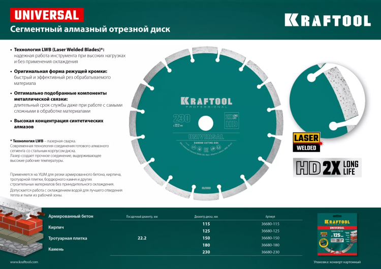 Диск алмазный отрезной для УШМ UNIVERSAL 36680-125 купить в Нижневартовске