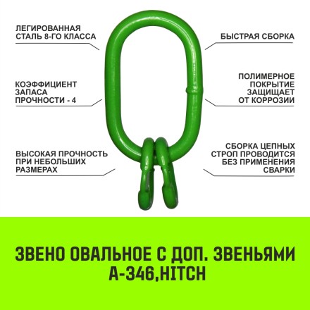 Звено овальное с доп. звеньями A-346 HITCH Т8 кл 6.7 т (SZ071392) купить в Нижневартовске