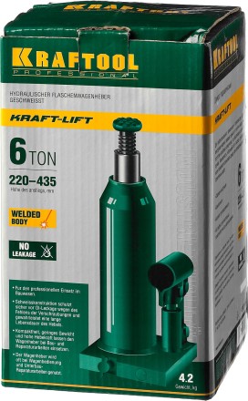 Домкрат гидравлический бутылочный &quot;Kraft-Lift&quot;, сварной, 6т, 220-435мм, KRAFTOOL 43462-6 43462-6_z01 купить в Нижневартовске
