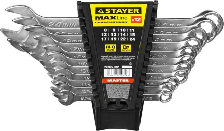Набор: Ключ STAYER &quot;MASTER&quot; гаечный комбинированный, хромированный, 8-24 мм, 12 шт 27085-H12 купить в Нижневартовске