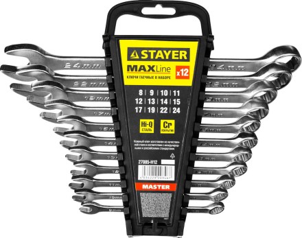 Набор: Ключ STAYER &quot;MASTER&quot; гаечный комбинированный, хромированный, 8-24 мм, 12 шт 27085-H12 купить в Нижневартовске