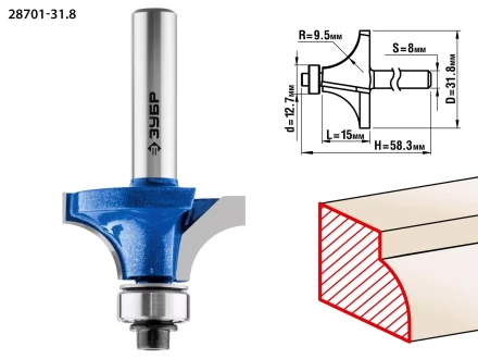 ЗУБР 31.8 x 15 мм, радиус 9.5 мм, фреза кромочная калевочная №1, Профессионал (28701-31.8) купить в Нижневартовске