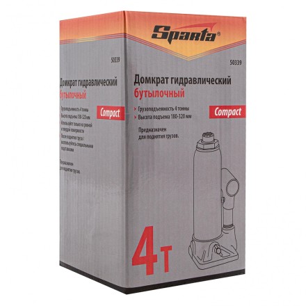 Домкрат гидравлический бутылочный, 4 т, h подъема 180–320 мм Sparta Compact 50339 купить в Нижневартовске