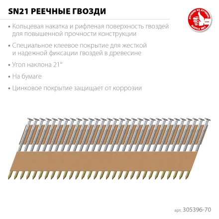 ЗУБР SN21 70 х 3.1 мм, реечные гвозди рифленые оцинкованные, 2400 шт (305396-70) купить в Нижневартовске