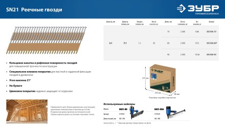 ЗУБР SN21 70 х 3.1 мм, реечные гвозди рифленые оцинкованные, 2400 шт (305396-70) купить в Нижневартовске