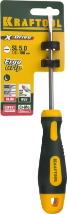 Отвертка KRAFTOOL, Cr-Mo-V сталь, двухкомпонентная противоскользящая рукоятка, SL, 5,0x100мм 250071-5.5-100 купить в Нижневартовске