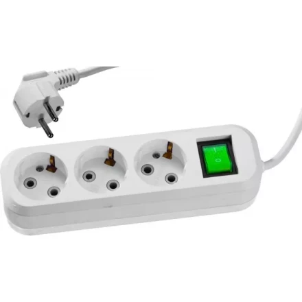 Удлинитель СИБИН электрический, ПВС сечение 0,75кв мм, 3 гнезда, макс мощн 2200Вт, 2м, заземление, выключатель 55036-2 купить в Нижневартовске