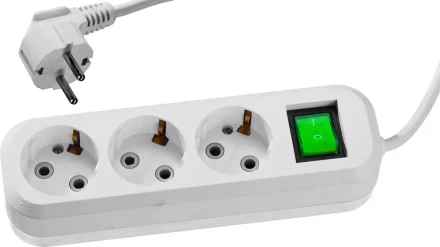 Удлинитель СИБИН электрический, ПВС сечение 0,75кв мм, 3 гнезда, макс мощн 2200Вт, 2м, заземление, выключатель 55036-2 купить в Нижневартовске