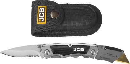 Нож JCB складной многофункц, трапец лезвие, тип &quot;А24&quot;, перочин лезвие с серрейтор заточкой, мет корпус, чехол, 5 лезвий JLC003 купить в Нижневартовске