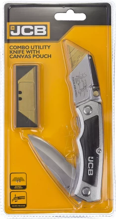 Нож JCB складной многофункц, трапец лезвие, тип "А24", перочин лезвие с серрейтор заточкой, мет корпус, чехол, 5 лезвий JLC003 купить в Нижневартовске