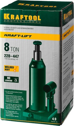 Домкрат гидравлический бутылочный &quot;Kraft-Lift&quot;, сварной, 8т, 228-447мм, KRAFTOOL 43462-8 43462-8_z01 купить в Нижневартовске