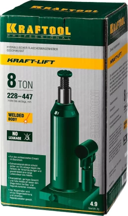 Домкрат гидравлический бутылочный "Kraft-Lift", сварной, 8т, 228-447мм, KRAFTOOL 43462-8 43462-8_z01 купить в Нижневартовске