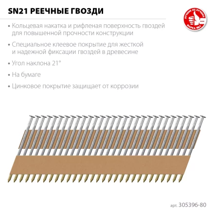 ЗУБР SN21 80 х 3.1 мм, реечные гвозди рифленые оцинкованные, 2010 шт (305396-80) купить в Нижневартовске