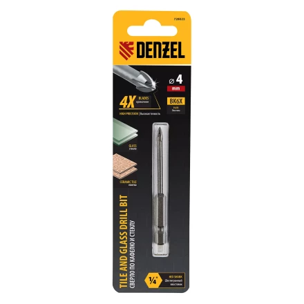 Сверло по керамической плитке 4 мм, крестовая пластина, шестигранный хвостовик// Denzel 728023 купить в Нижневартовске