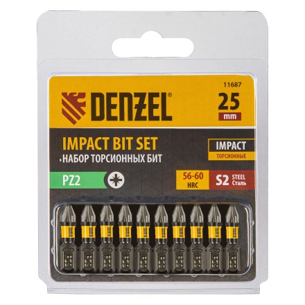 Бита IMPACT, PZ2x25 мм, лазерная обработка шлица, сталь S2, 10 шт., Е 6,3 Denzel 11687 купить в Нижневартовске