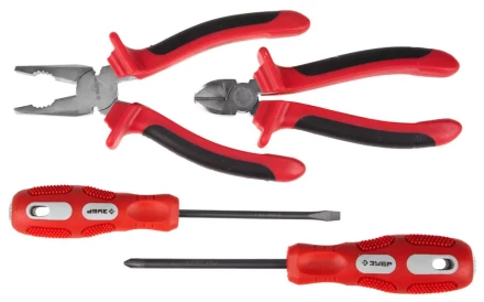 Набор инструментов ЗУБР "МАСТЕР", плоскогубцы, бокорезы, 2 отвертки 22025-H4 купить в Нижневартовске