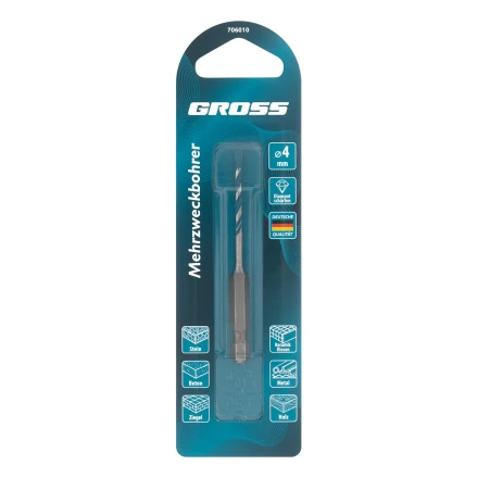 Сверло универсальное Gross, Multipurpose PRO, 6-гр. хвостовик, 4мм, 706010 купить в Нижневартовске