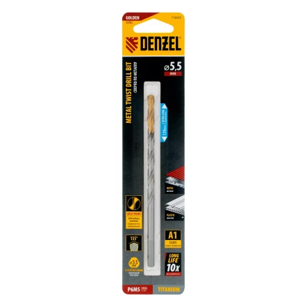 Сверло спиральное по металлу Denzel 5,5 х 139 мм, Р6М5, Golden Tip, удлиненное, 718255 купить в Нижневартовске