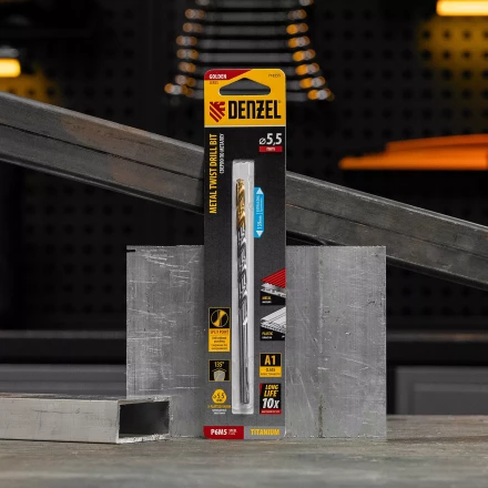 Сверло спиральное по металлу Denzel 5,5 х 139 мм, Р6М5, Golden Tip, удлиненное, 718255 купить в Нижневартовске