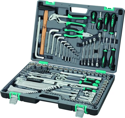 Набор инструментов, 1/2 и 3/8 и 1/4   CrV пластиковый кейс 142 предметов STELS 14107 купить в Нижневартовске