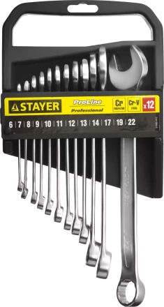 Набор: Ключ STAYER "PROFI" гаечный комбинированный, Cr-V сталь, хромированный, 6-22мм, 12шт 27083-H12 купить в Нижневартовске