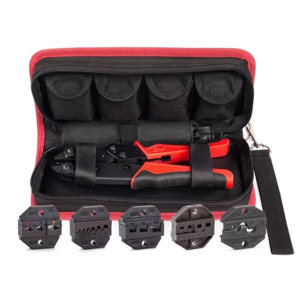 Пресс-клещи КВТ СТО+5 с 5 матрицами МПК для опрессовки разъемов, втулочных, изолированных и неизолированных наконечников (набор) (90777) купить в Нижневартовске