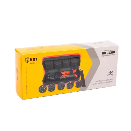 Пресс-клещи КВТ СТО+5 с 5 матрицами МПК для опрессовки разъемов, втулочных, изолированных и неизолированных наконечников (набор) (90777) купить в Нижневартовске