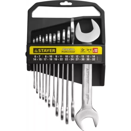 Набор: Ключ STAYER "PROFI" гаечный рожковый, Cr-V сталь, хромированный, 6-32мм, 12шт 27037-H12 купить в Нижневартовске