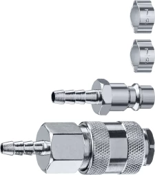 ЗУБР (штуцер елочка, 6 мм - рапид муфта) + (рапид штуцер-штуцер елочка, 6 мм) + (обжимные хомуты 2 шт), набор, Профессионал (64920-06-H)