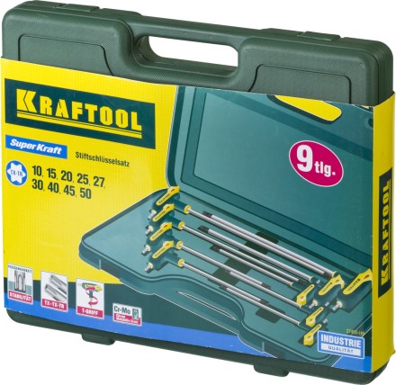 Набор KRAFTOOL Ключи &quot;INDUSTRIE&quot; имбусовые,Cr-Mo(S2),Т-образные,эргоном двухкомп рукоятка,TORX Hole 10-50,9 шт,в боксе 27455-H9 купить в Нижневартовске