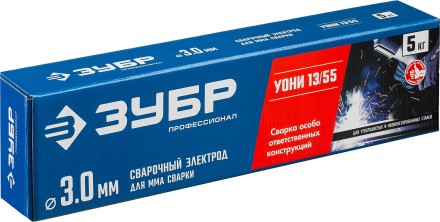 ЗУБР Д 3.0 х 350 мм, 5 кг в коробке, УОНИ 13/55 с основным покрытием, электрод сварочный, Профессионал (40025-3.0) купить в Нижневартовске
