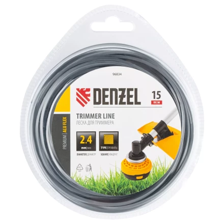 Леска для триммера армированная алюминием квадратная, 2,4мм х 15м, блистер ALUFLEX Denzel 96834 купить в Нижневартовске