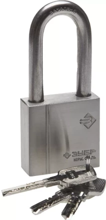 Замок ЗУБР "ЭКСПЕРТ" навесной, нержавеющая сталь (корпус и дужка), удлиненная закаленная дужка, 50мм 37290-50-1 купить в Нижневартовске