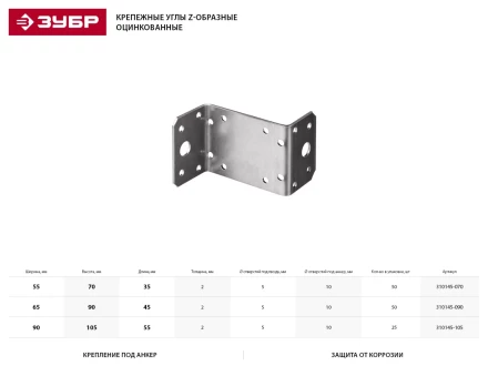 Крепежный угол ЗУБР "МАСТЕР" Z-образный, 90х105х55мм, 25шт 310145-105 купить в Нижневартовске