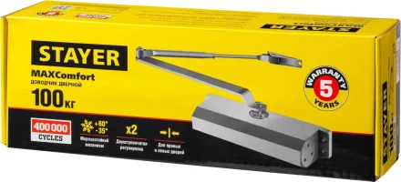 Доводчик дверной STAYER, для дверей массой до 100 кг, цвет белый 37916-100 купить в Нижневартовске