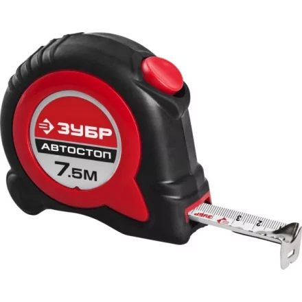 Рулетка ЗУБР "МАСТЕР", двухкомпонентный корпус, автостоп, 7,5м/25мм 34052-08-25 купить в Нижневартовске