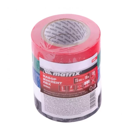 Набор изолент ПВХ цветных 15 мм х 10 м в упаковке 5 шт 150 мкм Matrix 88786 купить в Нижневартовске