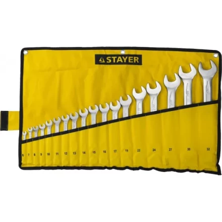 Набор: Ключ STAYER "PROFI" гаечный комбинированный, Cr-V сталь, хромированный, 6-32мм, 18шт 27081-H18 купить в Нижневартовске