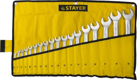 Набор: Ключ STAYER &quot;PROFI&quot; гаечный комбинированный, Cr-V сталь, хромированный, 6-32мм, 18шт 27081-H18 купить в Нижневартовске