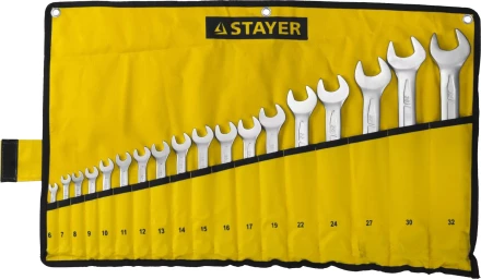 Набор: Ключ STAYER "PROFI" гаечный комбинированный, Cr-V сталь, хромированный, 6-32мм, 18шт 27081-H18 купить в Нижневартовске