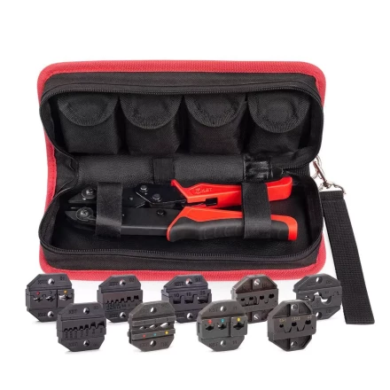 Пресс-клещи КВТ СТО+9 с 9 матрицами МПК для опрессовки разъемов, втулочных, изолированных и неизолированных наконечников (набор) (90778) купить в Нижневартовске