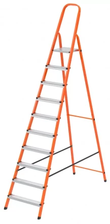 Стремянка, 10 ступеней, стальной профиль, ступени сталь, оранжевая, Россия, Сибртех 97973 купить в Нижневартовске