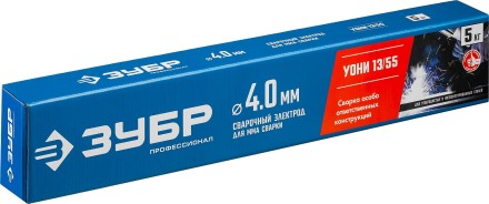 ЗУБР Д 4.0 х 450 мм, 5 кг в коробке, УОНИ 13/55 с основным покрытием, электрод сварочный, Профессионал (40025-4.0) купить в Нижневартовске