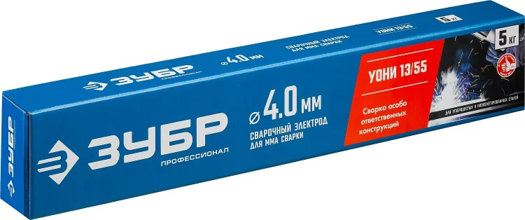 ЗУБР Д 4.0 х 450 мм, 5 кг в коробке, УОНИ 13/55 с основным покрытием, электрод сварочный, Профессионал (40025-4.0) купить в Нижневартовске